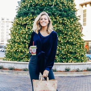 Navy velvet scoop neck sweater